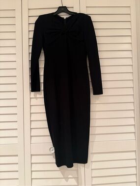 Emporio Armani Black Long-Sleeve Midi Dress with Front Knot